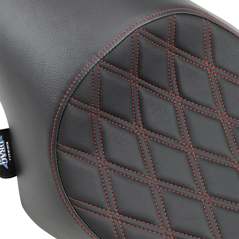 DRAG SPECIALTIES Seat - 3/4 Solo - Double Diamond - Black w/ Red Stitching - '04-'22 XL  0804-0746