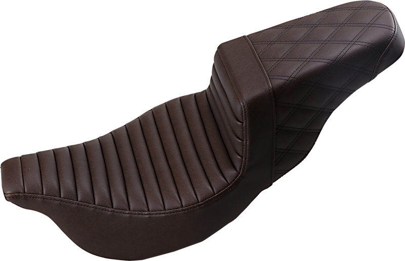 SADDLEMEN Step-Up Seat - Front Tuck-n-Roll/Rear Lattice Stitch - Brown - FL '08-'23 808-07B-176BR