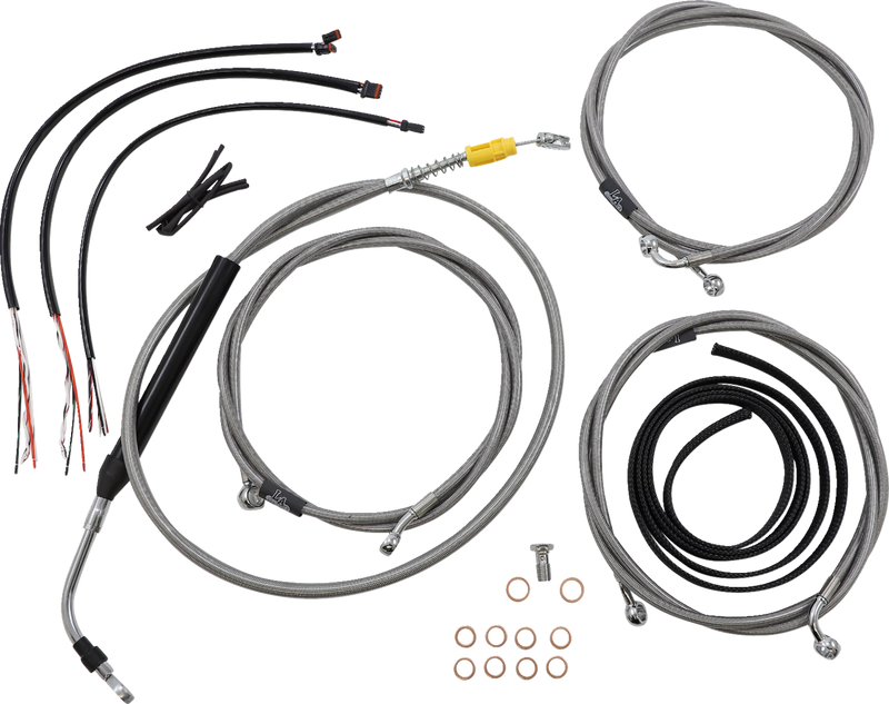 LA CHOPPERS Handlebar Cable/Brake Line Kit - Complete - 15" - 17" Ape Hanger Handlebars - Stainless LA-8056KT2-16