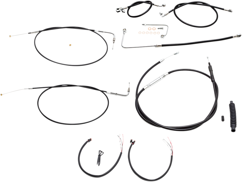 LA CHOPPERS Handlebar Cable/Brake Line Kit - Complete - 12" - 14" Ape Hanger Handlebars - Black Vinyl LA-8151KT2A-13B