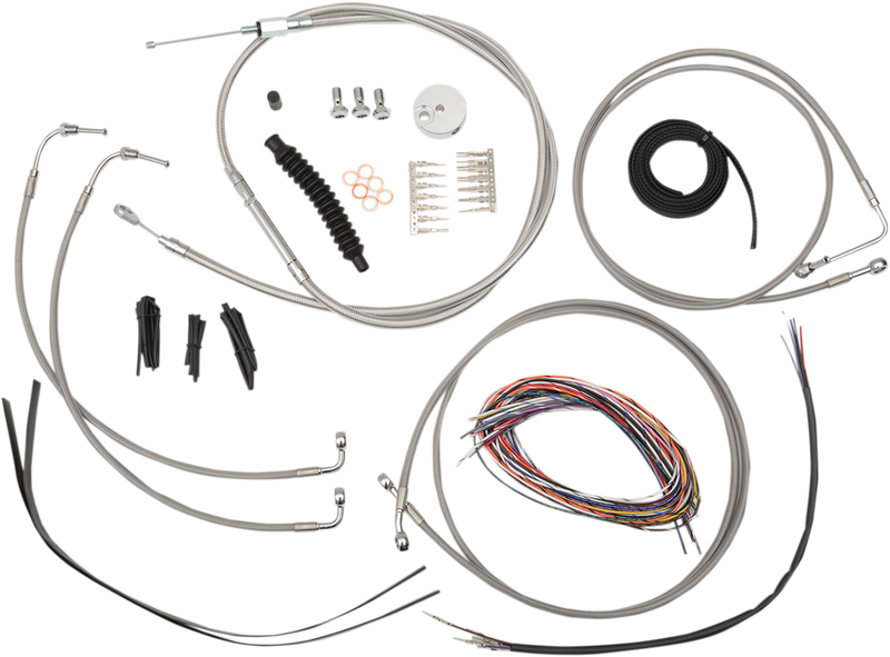 LA CHOPPERS Handlebar Cable/Brake Line Kit - Complete - 15" - 17" Ape Hanger Handlebars - Stainless LA-8050KT2-16