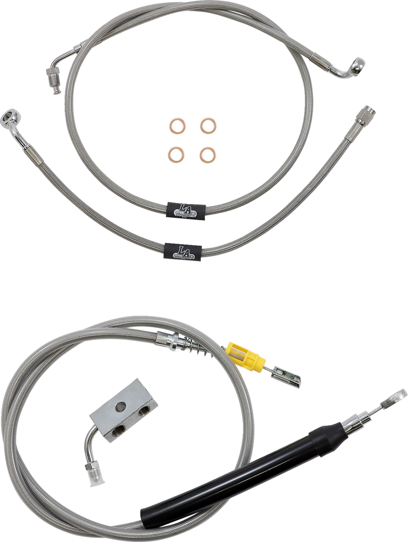 LA CHOPPERS Handlebar Cable/Brake Line Kit - 18" - 20" Ape Hanger Handlebars - Stainless Steel LA-8155KT-19