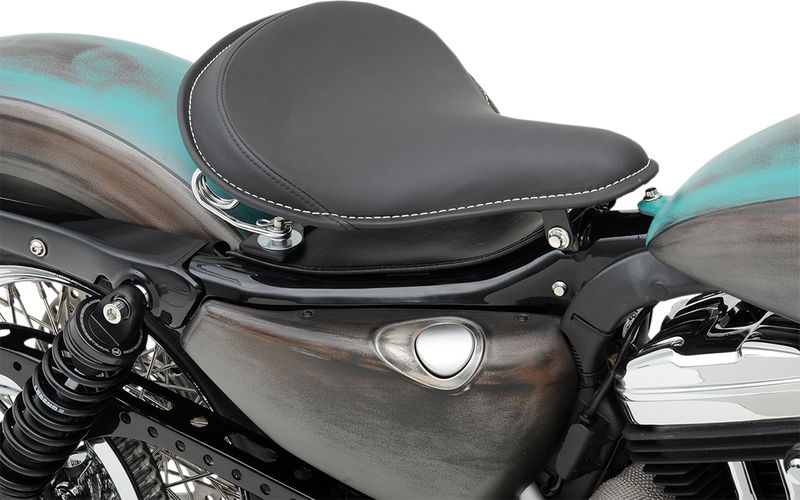 DRAG SPECIALTIES Seat - Spring Solo - Large - Black Solar-Reflective Leather/White Perimeter Stitch 0806-0048