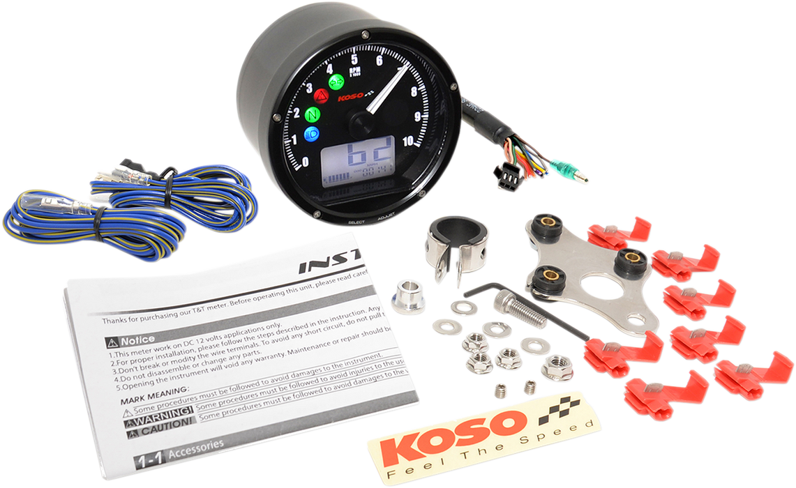 KOSO NORTH AMERICA TNT-01 Electronic Speedometer/Tachometer - Black Face - Black Housing - 3" Diameter x 1.75" D BA035K00-HD