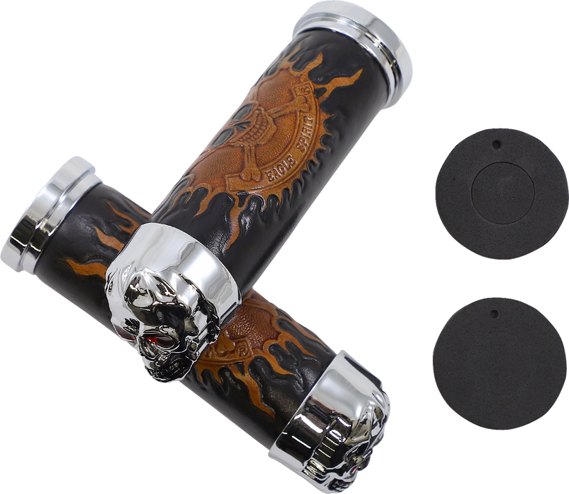 DRAG SPECIALTIES Grips - Skull Grips - Red Eyes - Chrome 17-0505CDTS