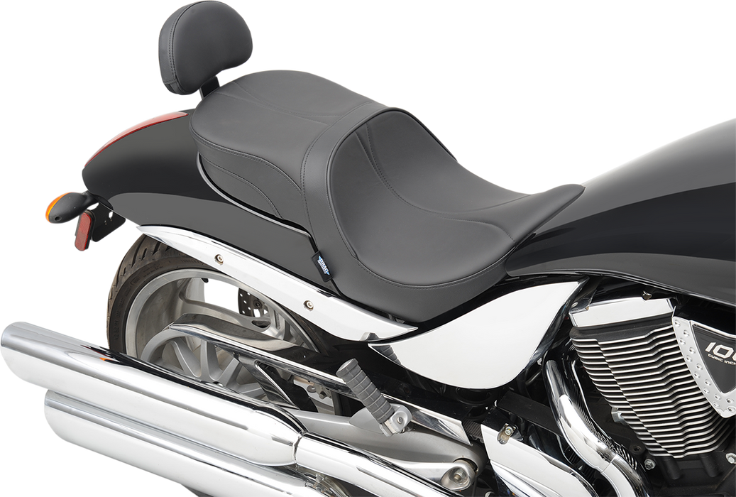 DRAG SPECIALTIES Seat - Low-Profile - Touring - With Passenger Backrest - Mild Stitch - Black 14.5" FR WIDTH 13" REAR 0810-1585