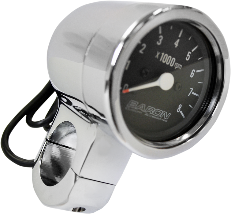 BARON 3" Bullet Electronic Tachometer Fits 1-1/2" Bar - Chrome - Black Face - 3.5" L x 2.875" D BA-7577U