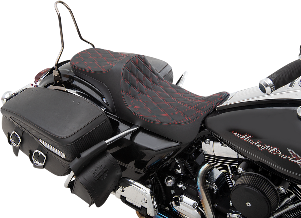 DRAG SPECIALTIES Predator III 2-Up Seat - Double Diamond - Red Thread 0801-1306