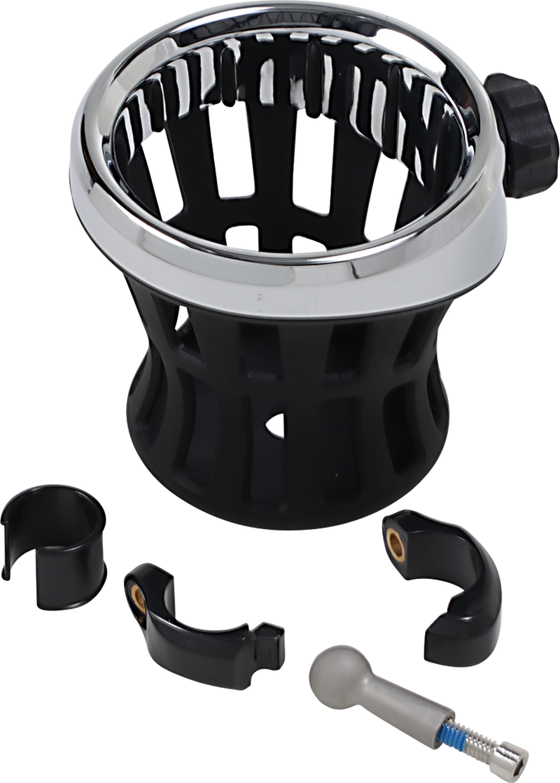 CIRO Drink Holder - 7/8" & 1" Handlebar Mount - Chrome/Black Clamp 50413