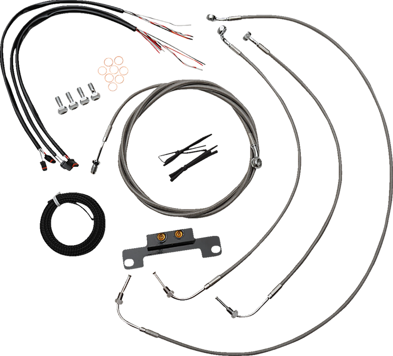 LA CHOPPERS Handlebar Cable/Brake Line Kit - Complete - Stock Ape Hanger Handlebars - Stainless LA-8058KT2-08