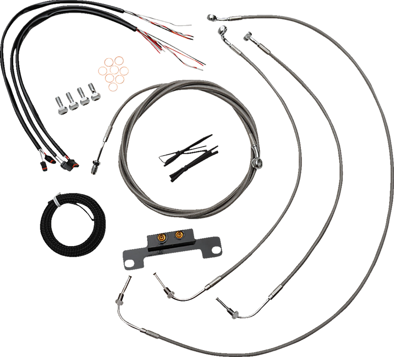 LA CHOPPERS Handlebar Cable/Brake Line Kit - Complete - Stock Ape Hanger Handlebars - Stainless LA-8056KT2-08