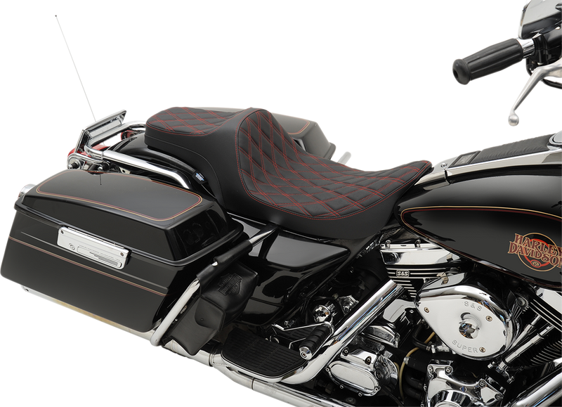 DRAG SPECIALTIES Predator III Seat - Double Diamond - Red Stitched FIT 99-07 FLHR,06-07 FLHX 0801-1131