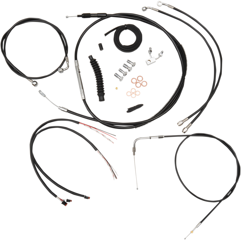 LA CHOPPERS Handlebar Cable/Brake Line Kit - Complete - 18" - 20" Ape Hanger Handlebars - Black Vinyl LA-8150KT2-19B