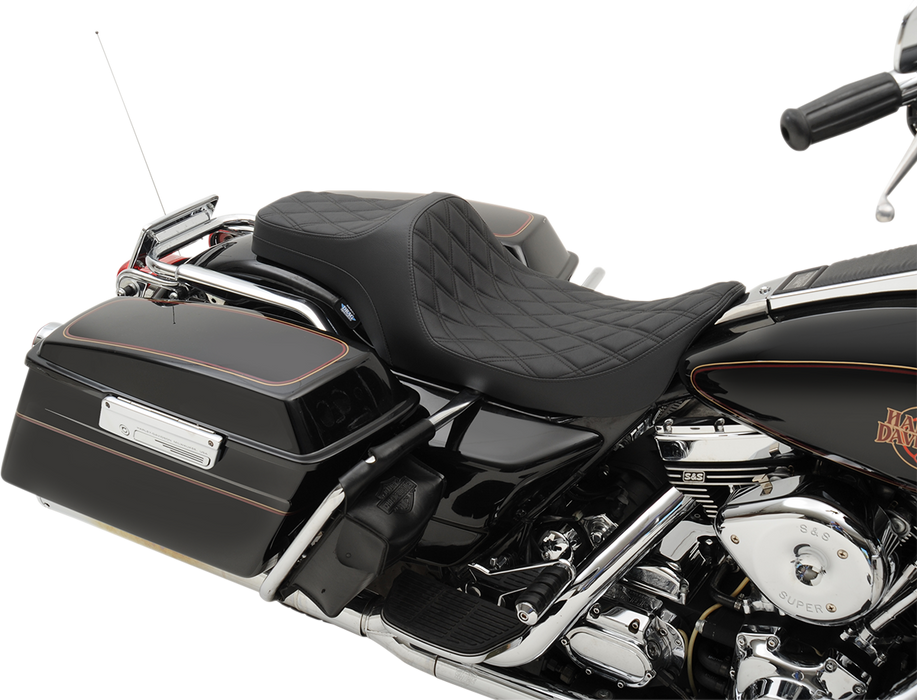 DRAG SPECIALTIES Predator III Seat - Double Diamond - Black Stitched FIT 99-07 FLHR,06-07 FLHX 0801-1129