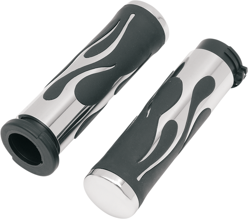 DRAG SPECIALTIES Grips - Flamed - TBW - Chrome H17-0571T