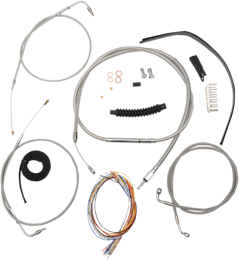 LA CHOPPERS Handlebar Cable/Brake Line Kit - Complete - 12" - 14" Ape Hanger Handlebars - Stainless LA-8110KT2B-13