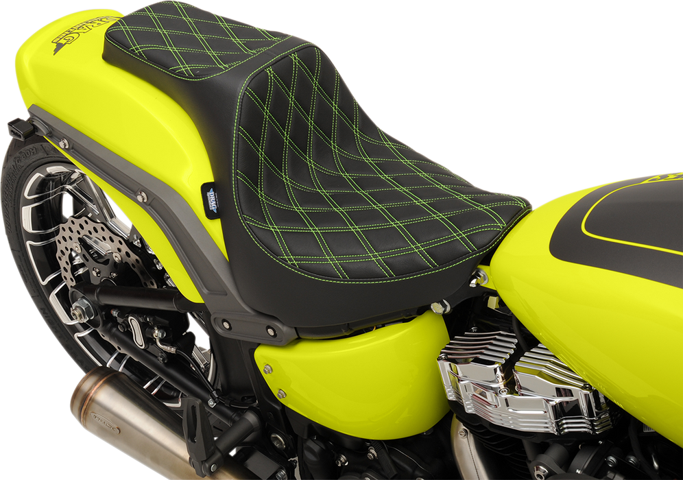 DRAG SPECIALTIES Predator III Seat - Double Diamond - Silver Stitched - FXFB/S '18-'22 FIT FLSTN W/O LUGG RACK 0802-1073