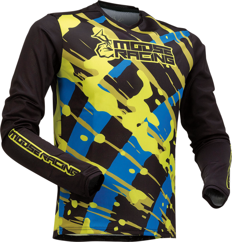 MOOSE RACING Youth Agroid Mesh Jersey - Black/Blue/Hi-Vis - Large 2912-2167