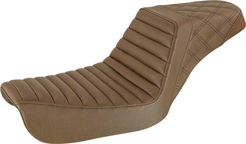 SADDLEMEN Step-Up Seat - Front Tuck-n-Roll/Rear Lattice Stitch - Brown - FXD 804-04-176BR