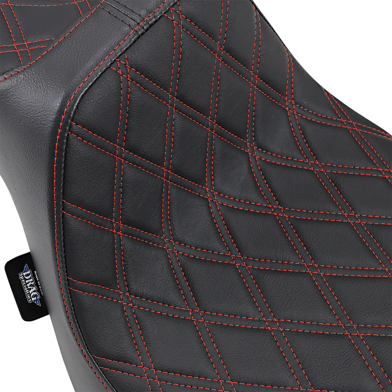 DRAG SPECIALTIES Predator III Seat - Double Diamond - Red Stitched - FXFB/S '18-'22 FIT FLSTN W/O LUGG RACK 0802-1074