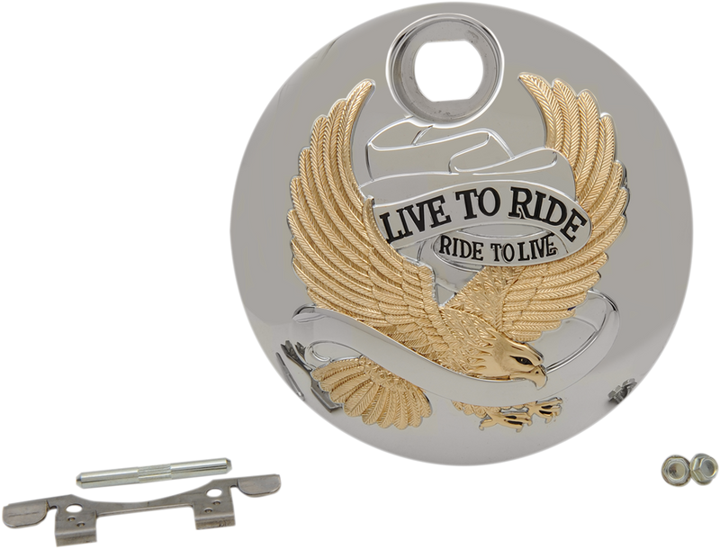 DRAG SPECIALTIES Live to Ride Console Door - Chrome with Gold T22-0151CGA