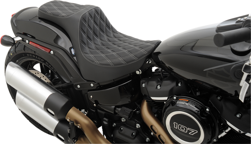 DRAG SPECIALTIES Predator III Seat - Double Diamond - Silver Stitched - FXFB/S '18-'22 FIT FLSTN W/O LUGG RACK 0802-1073