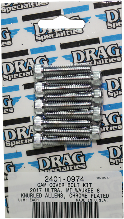 DRAG SPECIALTIES Camshaft Cover Knurled Bolt Kit - Chrome - M8 MK779