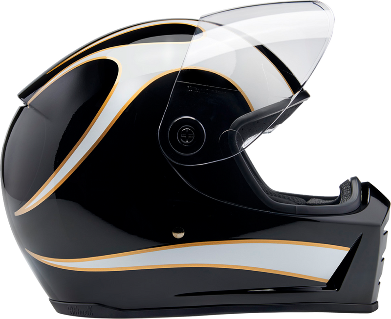 BILTWELL Lane Splitter Helmet - Gloss Black/White Flames - Small 1004-570-502