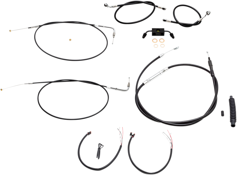 LA CHOPPERS Handlebar Cable/Brake Line Kit - Complete - 15" - 17" Ape Hanger Handlebars - Black Vinyl LA-8211KT2-16B