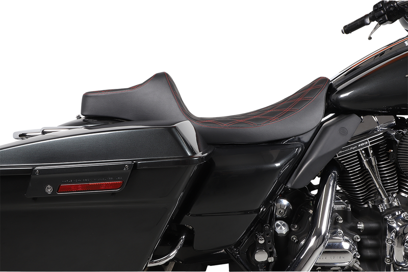 DRAG SPECIALTIES Extended Reach Predator III Seat - Double Diamond - Black w/ Red Thread NOT A 2-UP SEAT 8011371