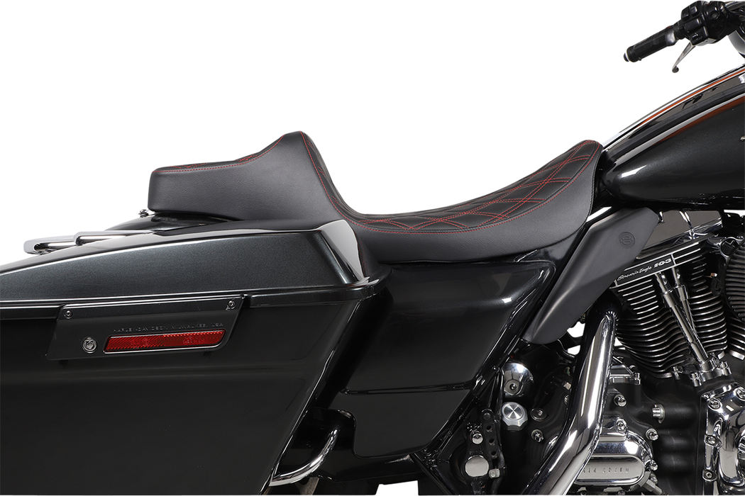 DRAG SPECIALTIES Extended Reach Predator III Seat - Double Diamond - Black w/ Red Thread NOT A 2-UP SEAT 8011371