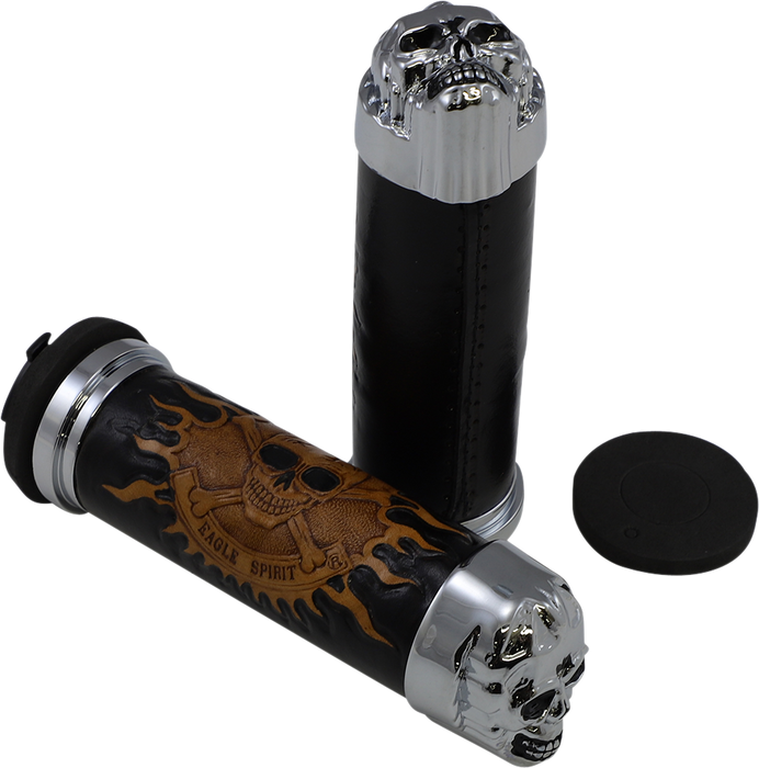 DRAG SPECIALTIES Grips - Skull Grips - Plain Eyes - Chrome 74693B