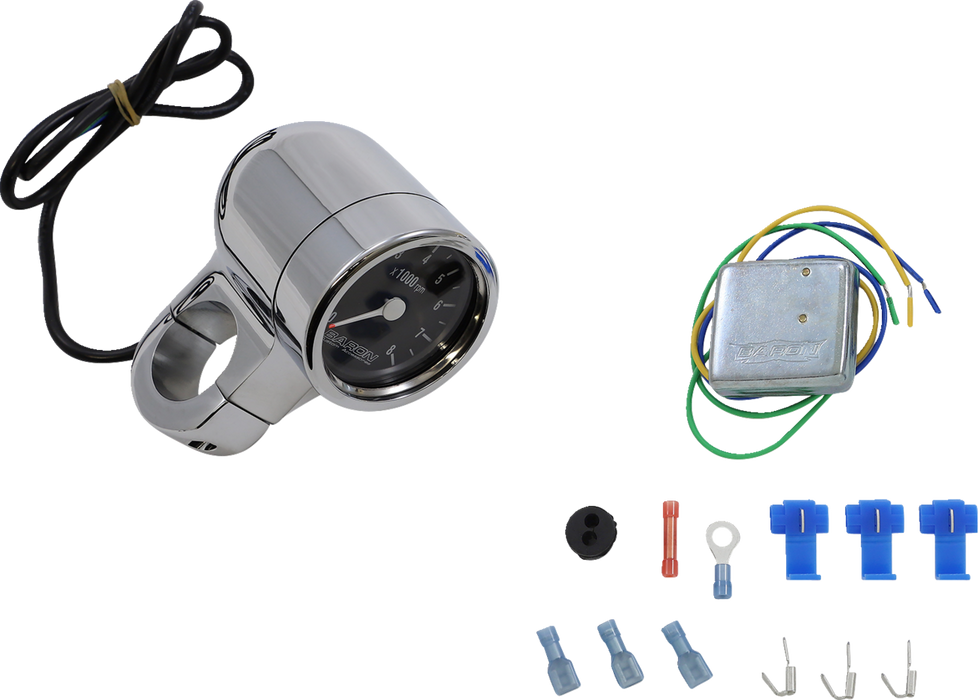 BARON 3" Bullet Electronic Tachometer Fits 1-1/2" Bar - Chrome - Black Face - 3.5" L x 2.875" D BA-7577U