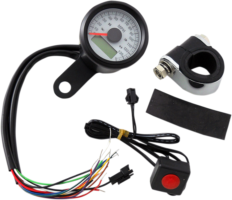 DRAG SPECIALTIES Programmable Speedometer with Indicator Lights - Gloss Black - 120 MPH LED White Face - 1-7/8" 77902W