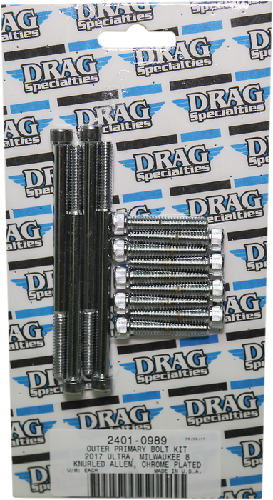 DRAG SPECIALTIES Outer Primary Knurled Bolt Kit - Chrome - M8 MK787