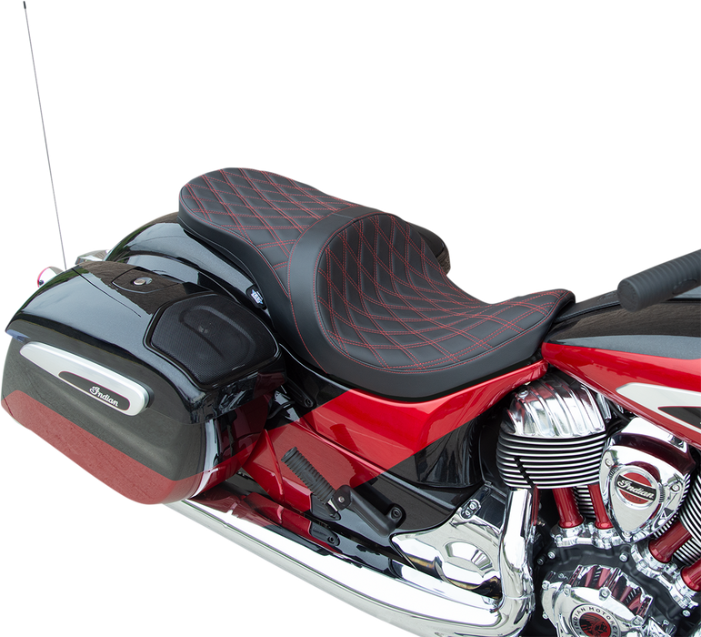 DRAG SPECIALTIES Low Profile Touring Seat - Double Diamond - Red Stitch - Solar Reflective - '14-'22 Indian 0810-2276