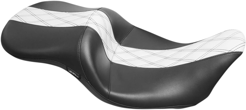 LE PERA Maverick Daddy Long Legs Seat - Black W/White HR Inlay Double Diamond - FLH LK-957DLHR1