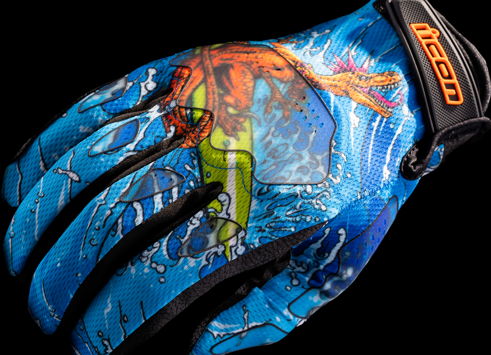 ICON Hooligan™ Dino Fury Motorcycle Gloves - Blue - Small 3301-4635