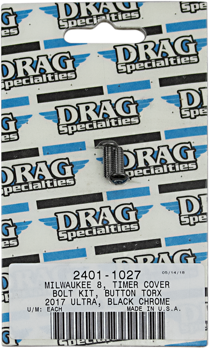 DRAG SPECIALTIES Timer Cover Knurled Bolt Kit - Black/Chrome - M8 MK780BK