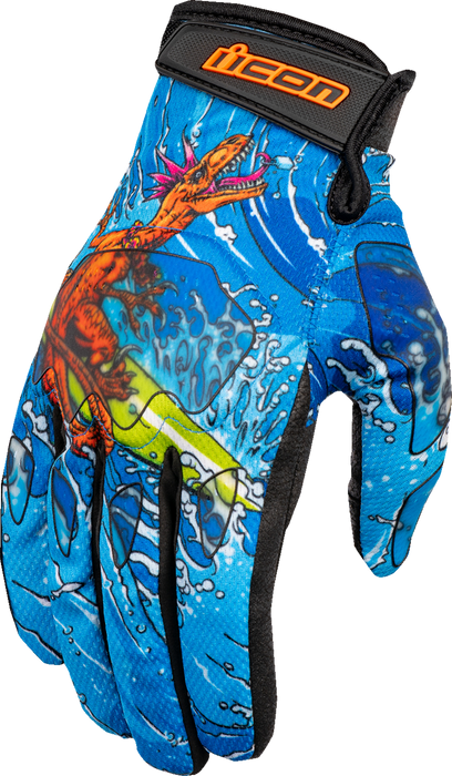 ICON Hooligan™ Dino Fury Motorcycle Gloves - Blue - Small 3301-4635