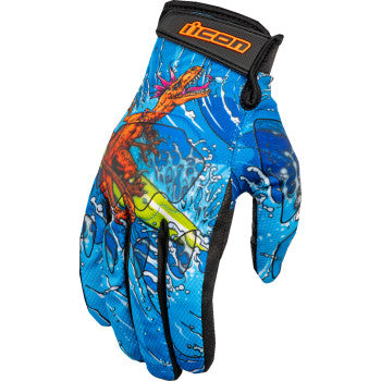 ICON Hooligan™ Dino Fury Motorcycle Gloves - Blue - Medium 3301-4636