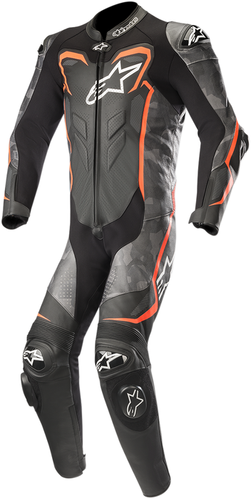 ALPINESTARS GP Plus v2 Camo 1-Piece Leather Suit - Black/Charcoal/Red Fluorescent - US 46 / EU 56 3150718-994-56