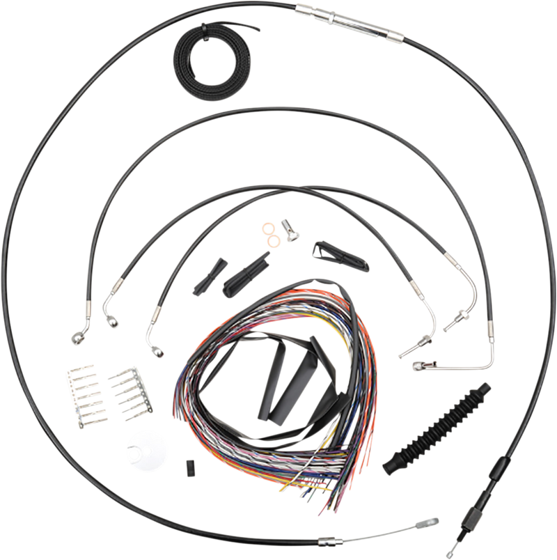 LA CHOPPERS Handlebar Cable/Brake Line Kit - Complete - 15" - 17" Ape Hanger Handlebars - Black Vinyl LA-8154KT2-16B