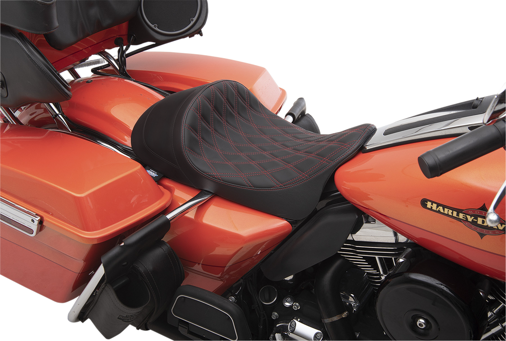 DRAG SPECIALTIES Forward Low Solo Seat - Diamond - Red Stitched - FL '08-'22 0801-1254