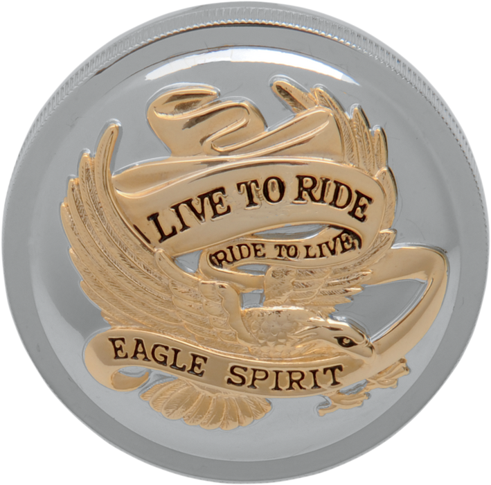 DRAG SPECIALTIES Gas Cap - Vented Live To Ride - Chrome with Gold 72647