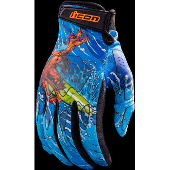 ICON Hooligan™ Dino Fury Motorcycle Gloves - Blue - 3XL 3301-4640