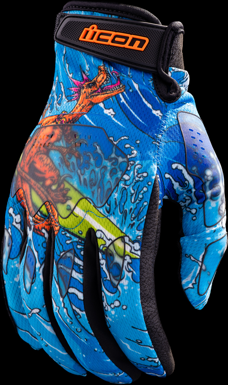 ICON Hooligan™ Dino Fury Motorcycle Gloves - Blue - Small 3301-4635