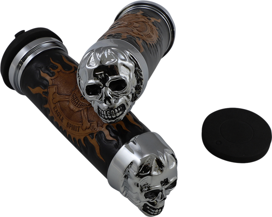 DRAG SPECIALTIES Grips - Skull Grips - Plain Eyes - Chrome 74693B