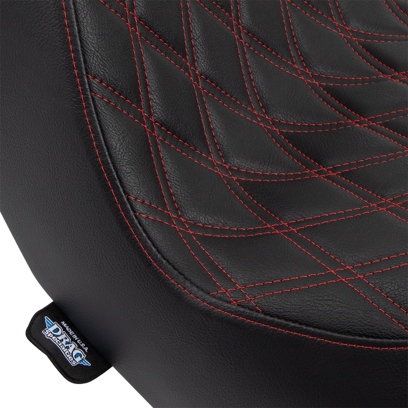 DRAG SPECIALTIES Predator III Seat - Double Diamond - Black w/ Red Stitching - FL/FX '18-'22 0802-1492