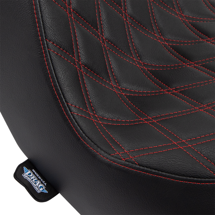 DRAG SPECIALTIES Predator III Seat - Double Diamond - Black w/ Red Stitching - FL/FX '18-'22 0802-1492